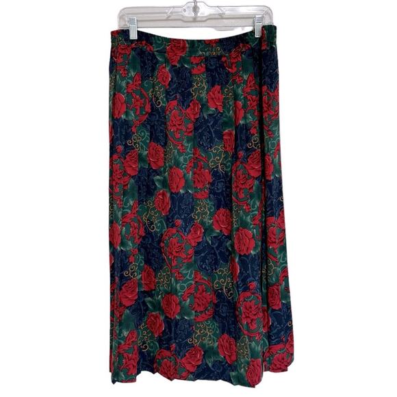 Vintage 90s Floral Pleated Midi Skirt - Size 14 - Picture 2 of 5